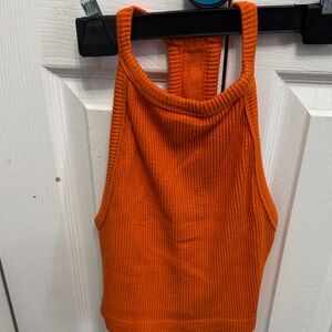 Orange Ribbed Racerback Tank Top - Women's